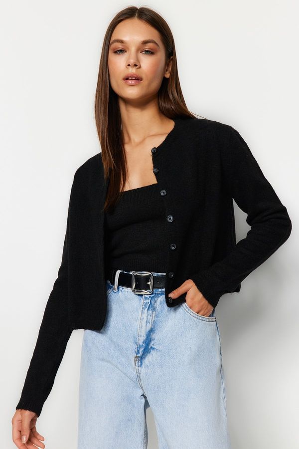 Trendyol Trendyol Black Crop Soft Textured Blouse- Cardigan Knitwear Suit Knitwear Cardigan