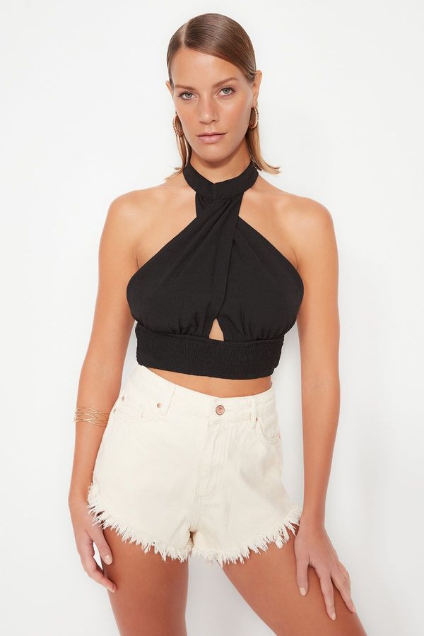 Trendyol Trendyol Black Crop Woven Cut Out/Window Blouse