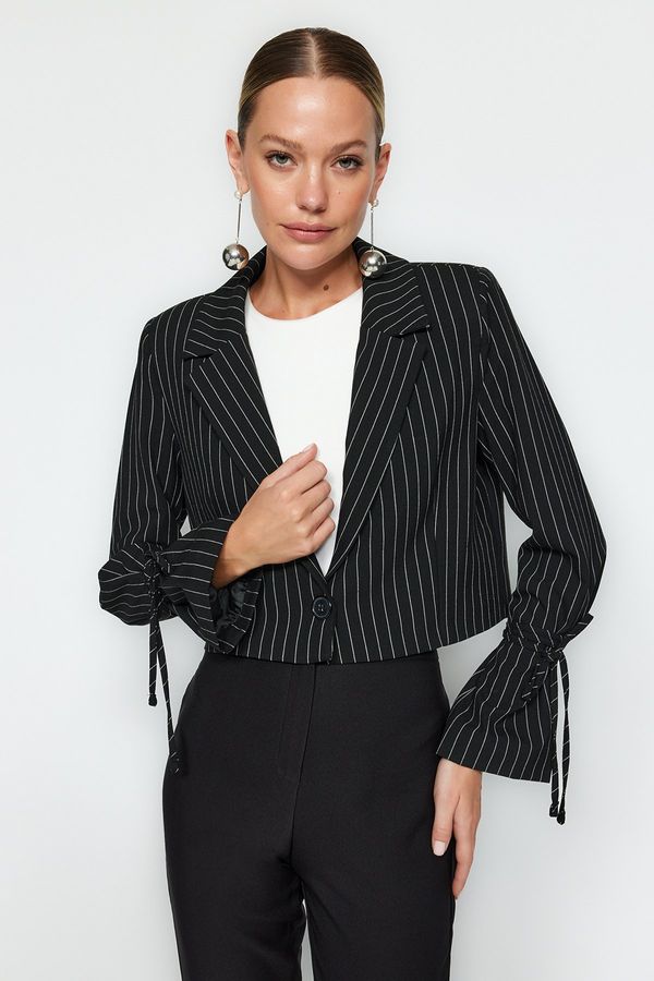 Trendyol Trendyol Black Crop Woven Striped Blazer Jacket