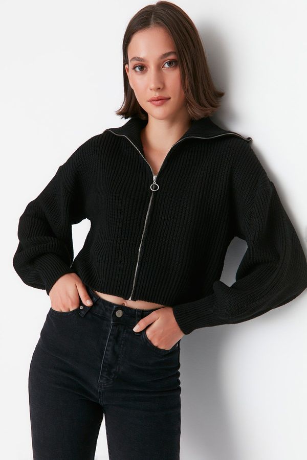 Trendyol Trendyol Black Crop Zadrga Detajl Pletenine Cardigan