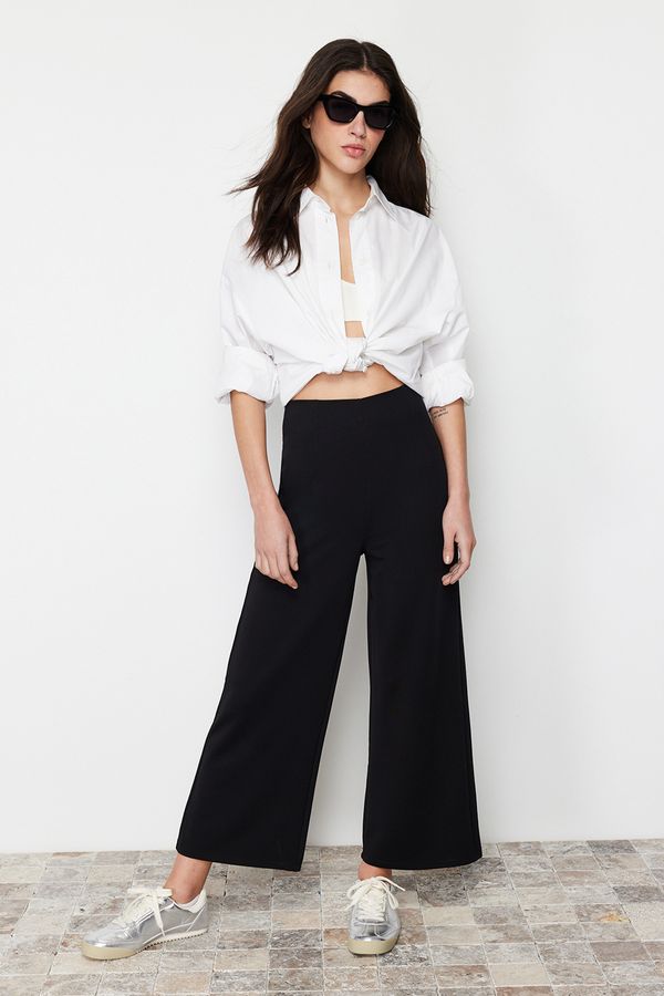 Trendyol Trendyol Black Culotte Fit Cutout Detailed High Waist Trousers