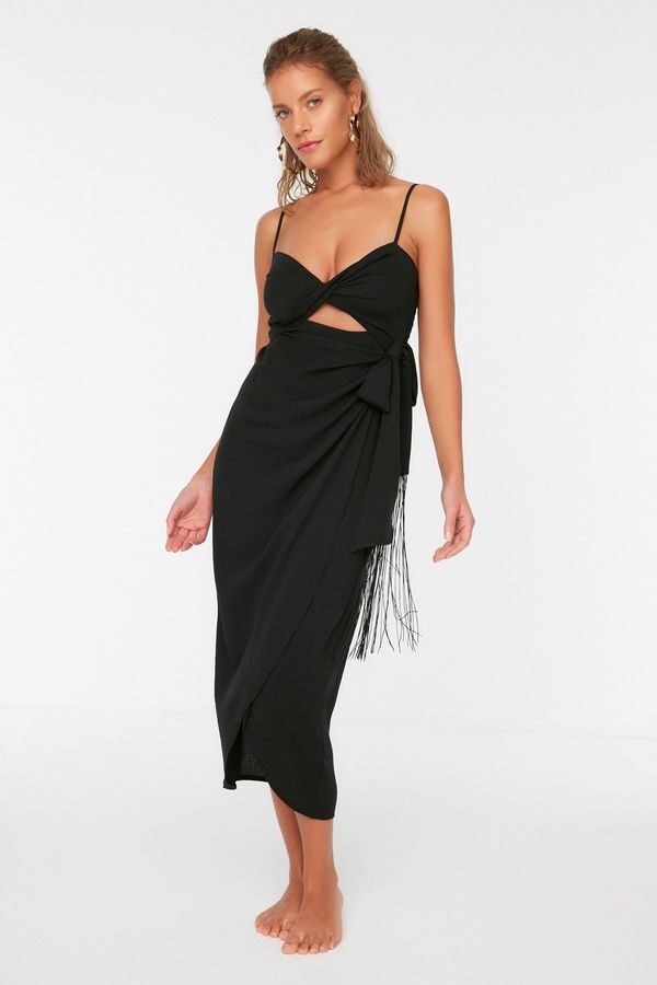 Trendyol Trendyol Black Cut-Out Detailed Tasseled Beach Dress