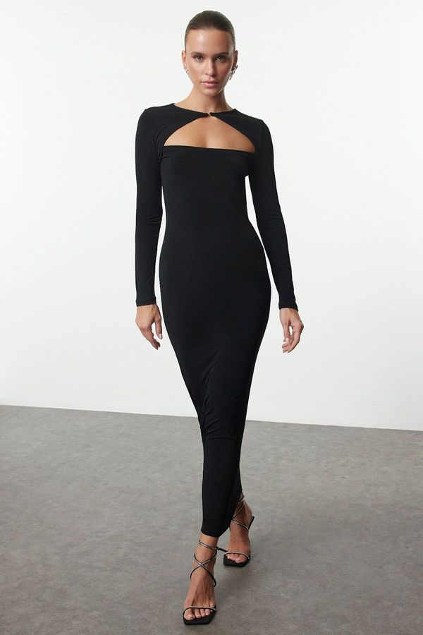 Trendyol Trendyol Black Cut Out/Window Detailed Knitted Elegant Evening Dress