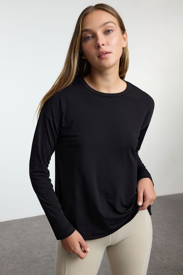 Trendyol Trendyol Black Diver/Scuba Fabric Reflective Print Detailed Knitted Top/Blouse