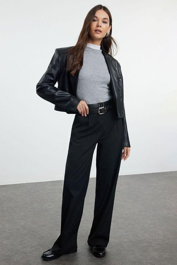 Trendyol Trendyol Black Double Belted Straight Cut Woven Trousers