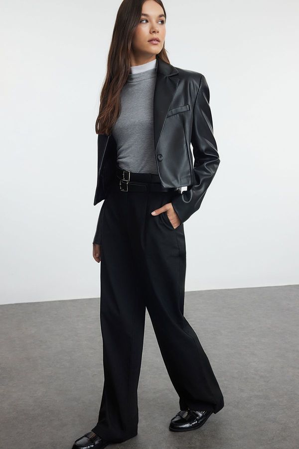 Trendyol Trendyol Black Double Belted Straight Cut Woven Trousers