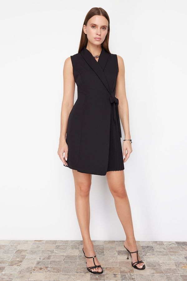 Trendyol Trendyol Black Double Breasted Pleated Detailed Mini Woven Dress