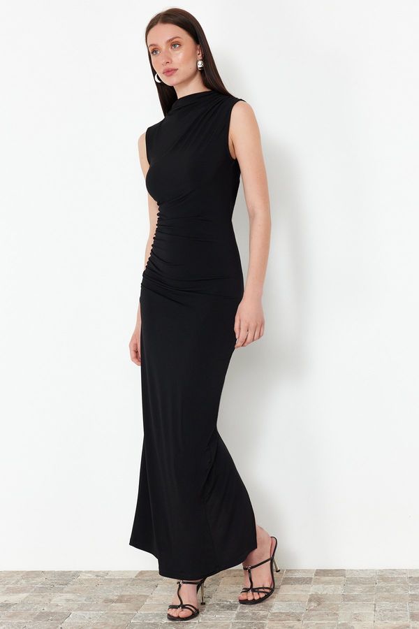 Trendyol Trendyol Black Draped Fitted High neck Sleeveless Stretchy Knitted Maxi Pencil Dress