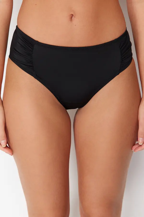 Trendyol Trendyol Black Draped High Waist Hipster Bikini Bottom