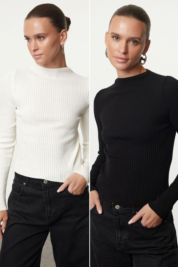 Trendyol Trendyol Black-Ecru Basic 2-Pack Knitted Sweater