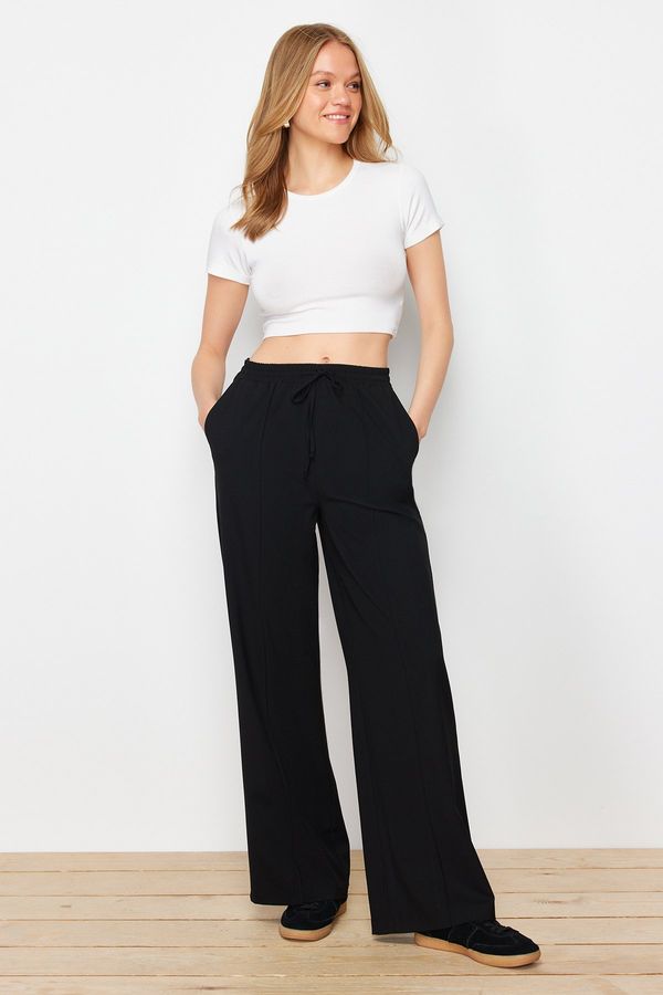 Trendyol Trendyol Black Elastic Waist Wide Leg/Wide Leg Woven Trousers