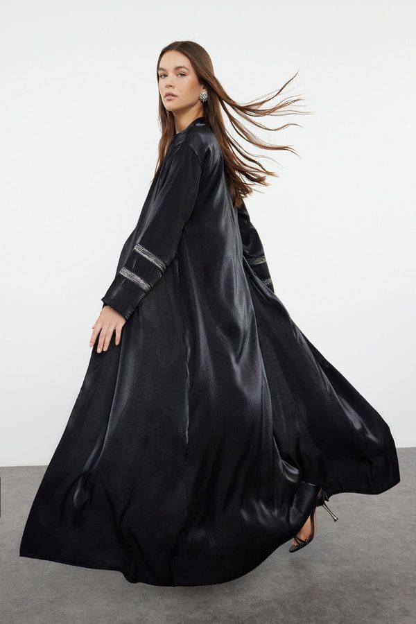Trendyol Trendyol Black Embroidered Shiny Long Woven Cap & Abaya & Abaya