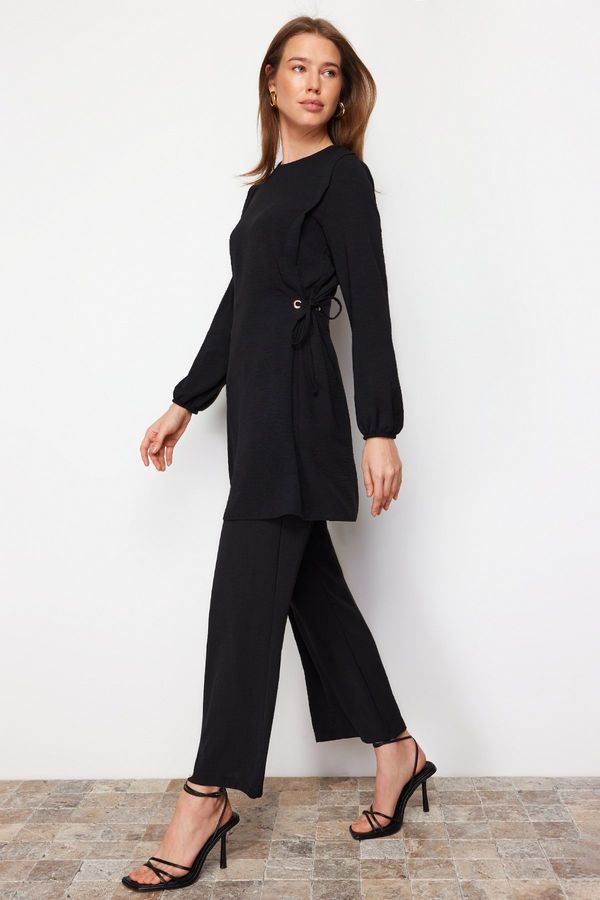 Trendyol Trendyol Black Eyelet Tie Detailed Aerobin Tunic-Pants Set