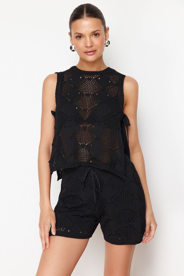 Trendyol Trendyol Black Fine Openwork/Perforated Knitwear Bottom-Top Set