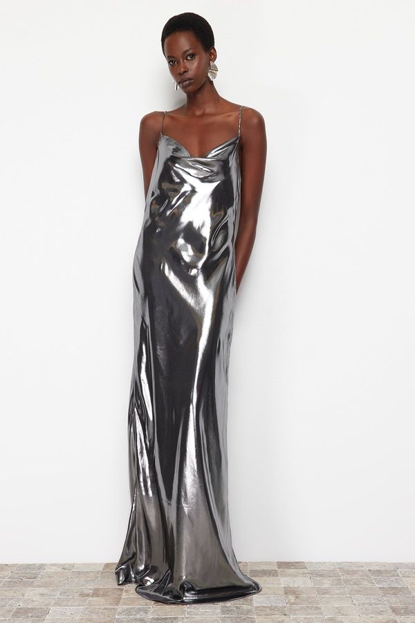 Trendyol Trendyol Black Fish Woven Lined Metallic Long Evening Dress