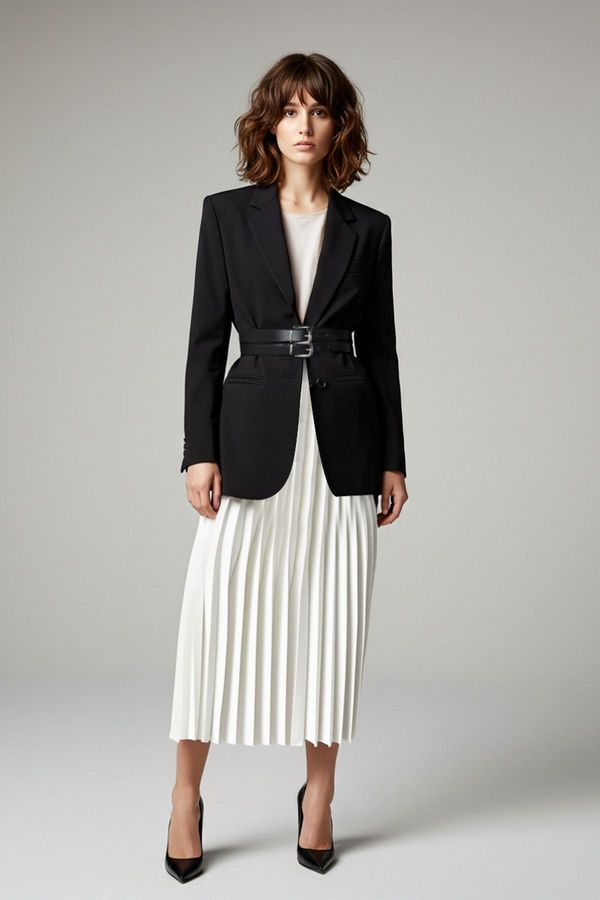 Trendyol Trendyol Black Fitted Double Belted Woven Jacket