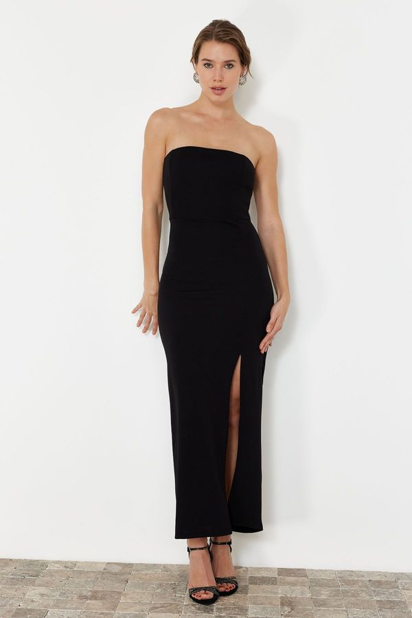 Trendyol Trendyol Black Fitted Knitted Long Evening Dress