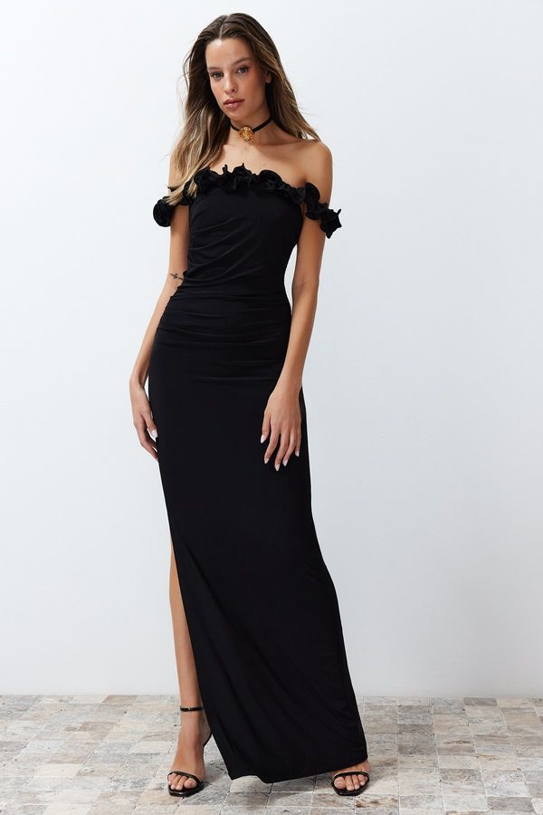 Trendyol Trendyol Black Fitted Knitted Long Evening Evening Dress