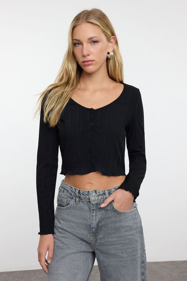 Trendyol Trendyol Black Fitted Pool Neck Long Sleeve Stretchy Knitted Blouse