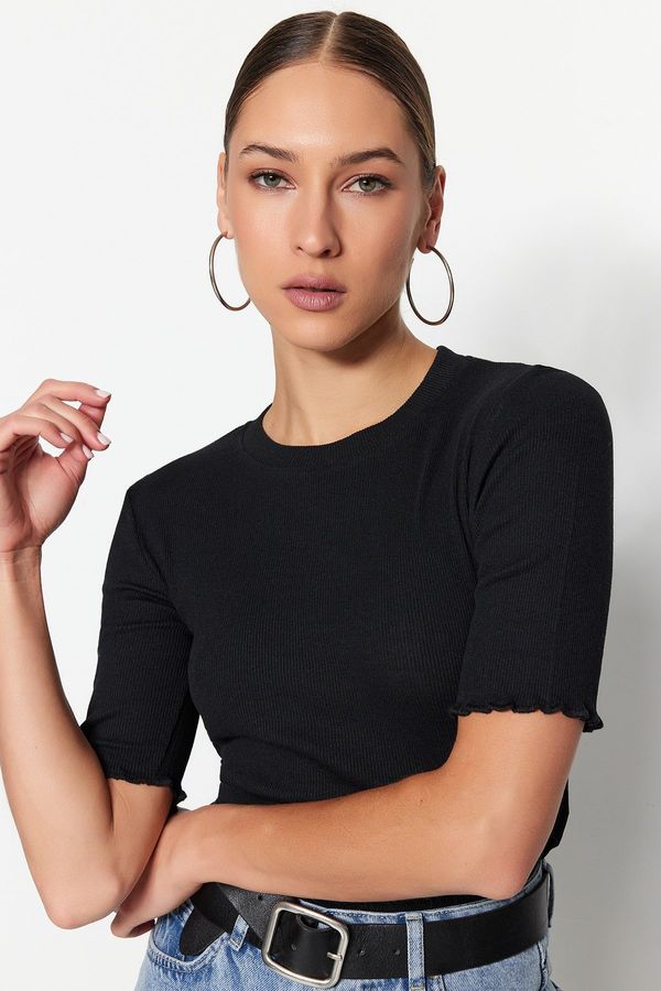 Trendyol Trendyol Black Fitted/Cooked Ribbed Stretch Knit Shirt