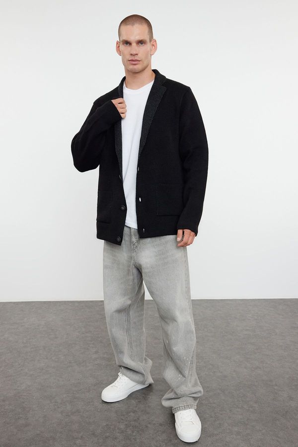 Trendyol Trendyol Black FL Men's Regular Jacket Collar Plain Knitwear Cardigan