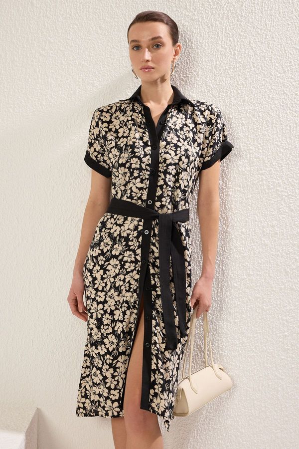 Trendyol Trendyol Black Floral Midi Viscose Woven Shirt Dress