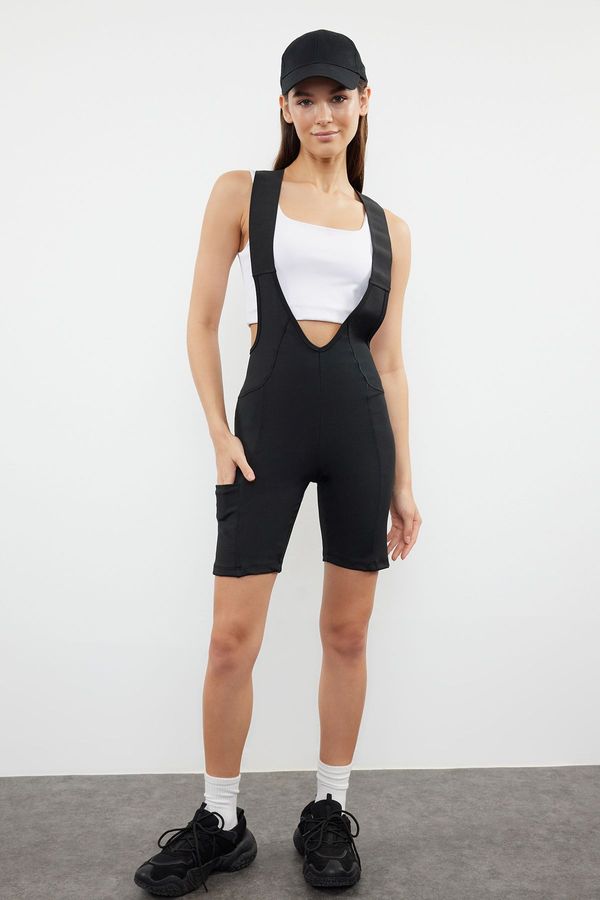 Trendyol Trendyol Black Gathering Strap and Tulle Detailed Knitted Sports Biker/Cycler/Short Tights