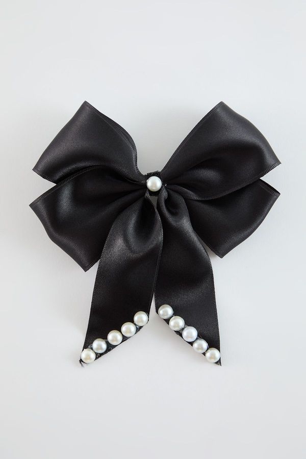 Trendyol Trendyol Black Girl Pearl Detailed Ribbon School Buckle