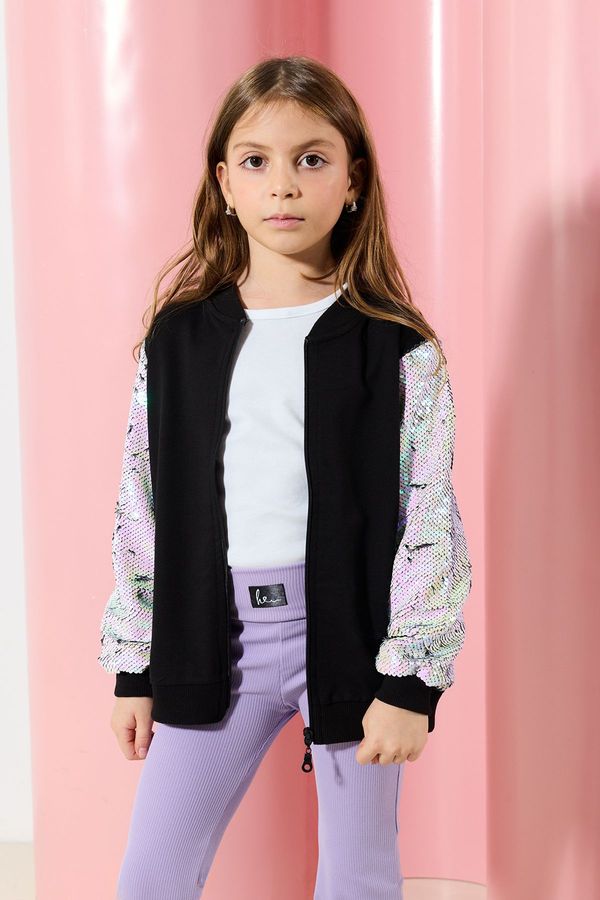 Trendyol Trendyol Black Girl Sequined Bomber Knitted Jacket