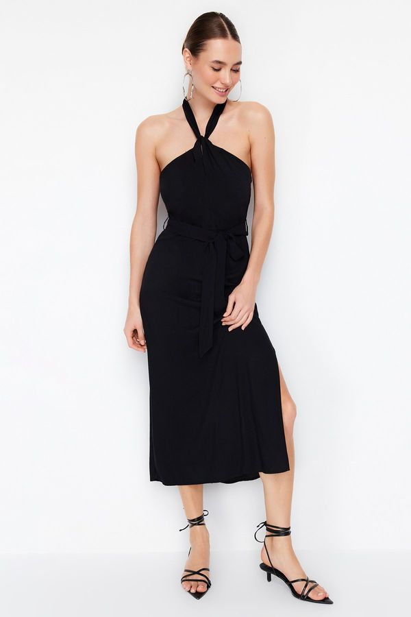 Trendyol Trendyol Black Halter Belted Midi Woven Dress