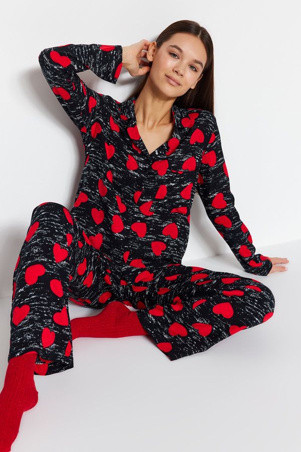 Trendyol Trendyol Black Heart Viscose Shirt-Pants Woven Pajama Set