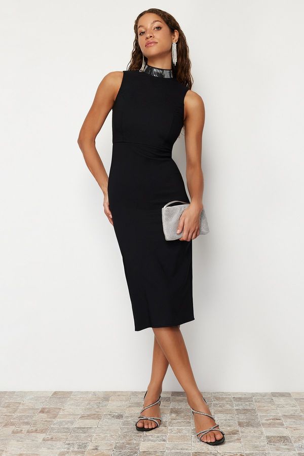 Trendyol Trendyol Black High Neck Accessorized Elegant Evening Dress