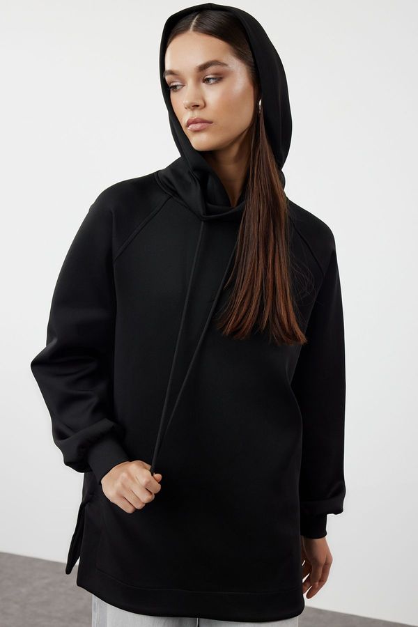 Trendyol Trendyol Black Hooded Diver/Scuba Knitted Sweatshirt