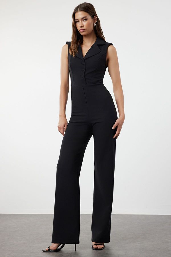 Trendyol Trendyol Black Jacket Collar Button Detailed Woven Overalls