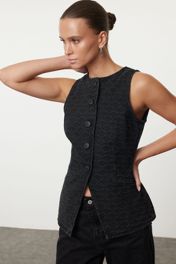 Trendyol Trendyol Black Jacquard Fitted Denim Vest