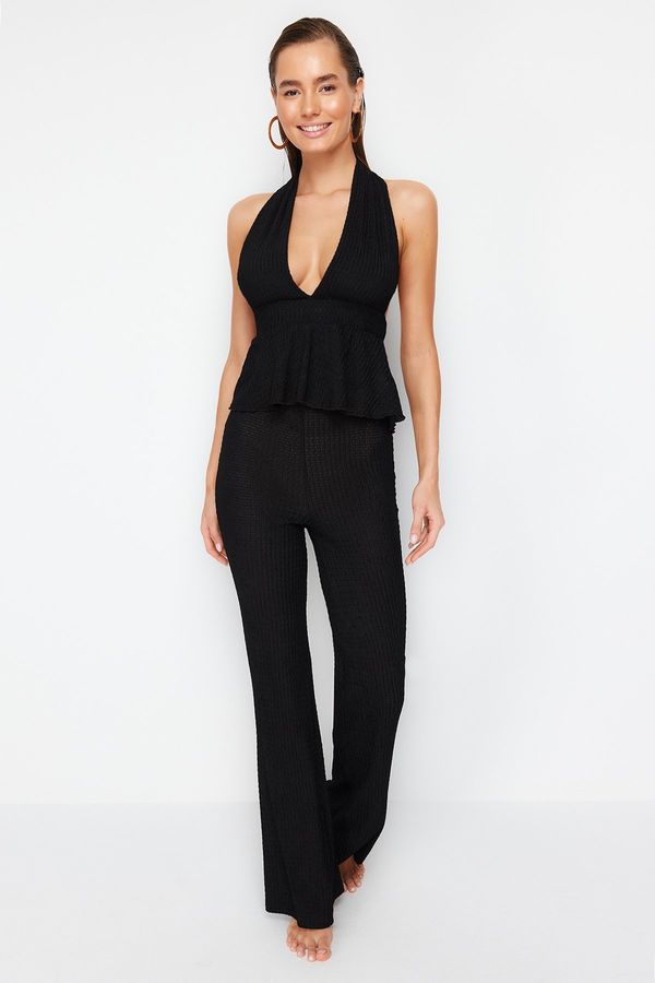 Trendyol Trendyol Black Knitted Backless Blouse Trousers Set