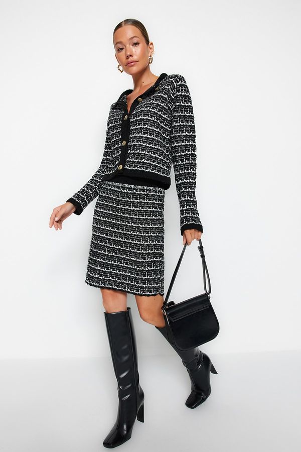 Trendyol Trendyol Black Knitted Detailed Cardigan-Skirt Knitwear Bottom-Top Set