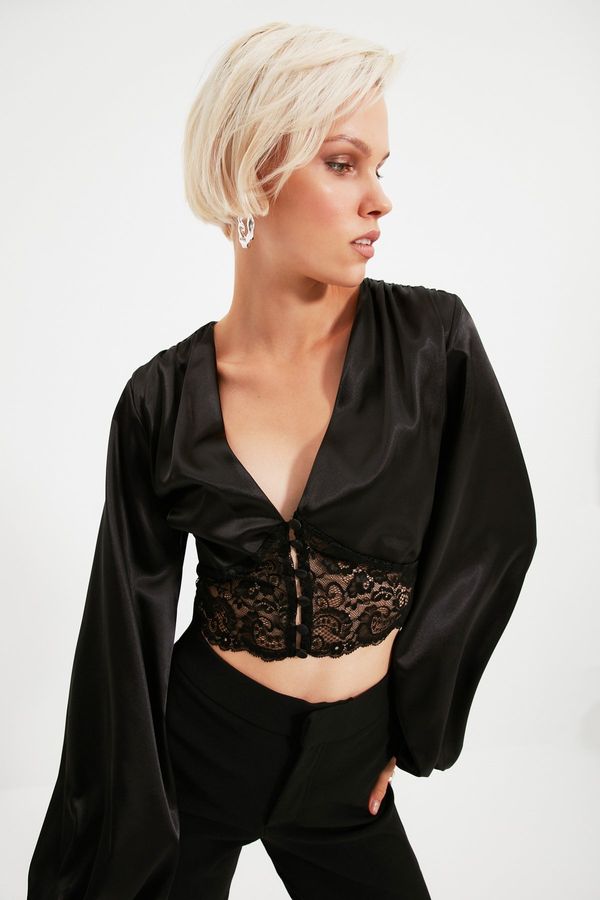 Trendyol Trendyol Black Lace Detail Satin Blouse