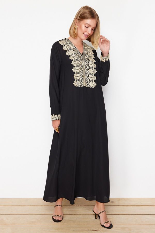 Trendyol Trendyol Black Lace Detailed Woven Cap & Abaya & Jalabiya