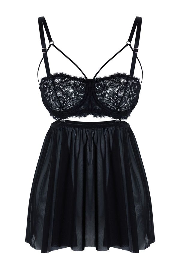 Trendyol Trendyol Black Lace Skirt Detachable Rope Strap Knitted Babydoll