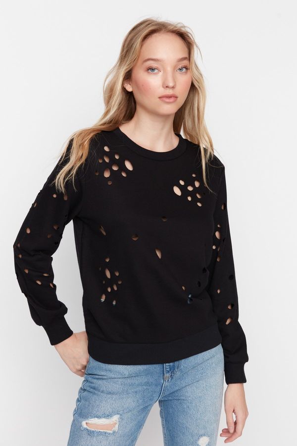 Trendyol Trendyol Black Laser Cut Detailed Knitted Thin Sweatshirt