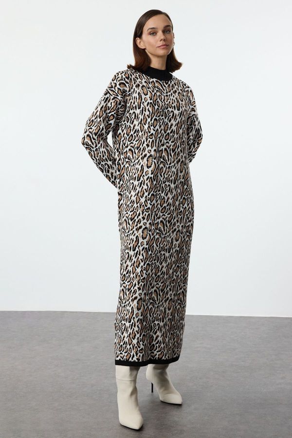 Trendyol Trendyol Black Leopard Patterned Knitwear Dress