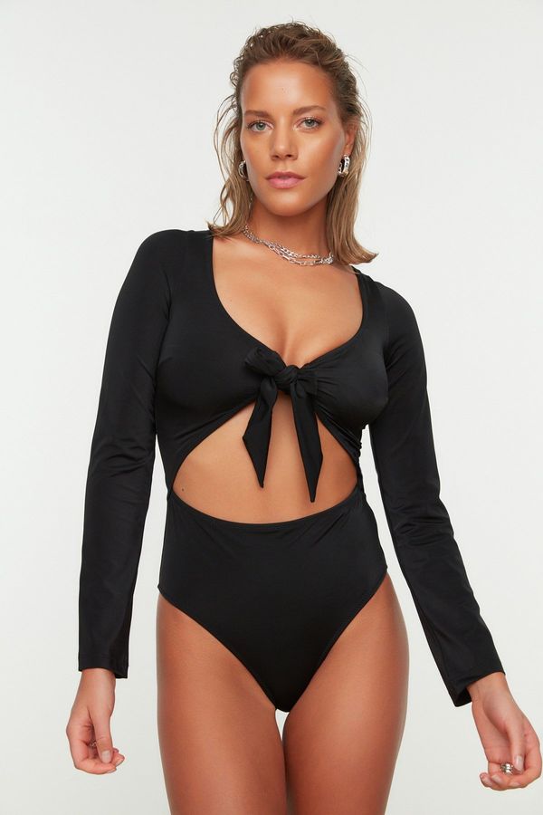 Trendyol Trendyol Black Long Sleeves with Tie Detail for Swimming