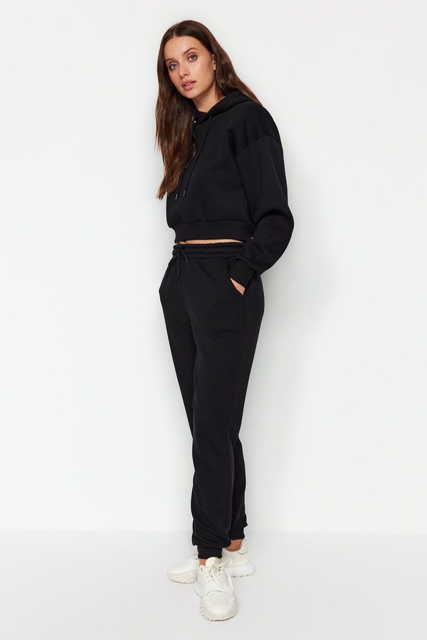 Trendyol Trendyol Black Loose Jogger Normal Waist Thick Knitted Sweatpants