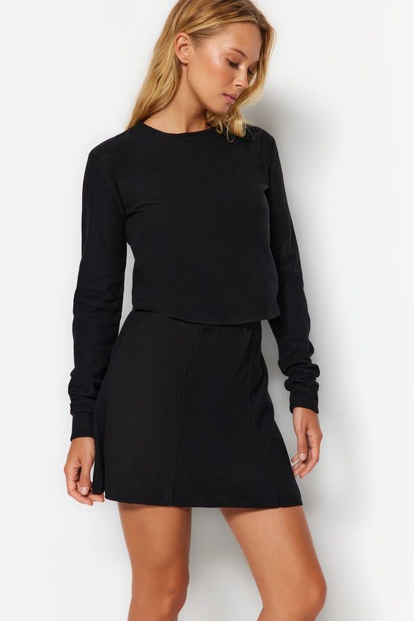 Trendyol Trendyol Black Low Shoulder Crew Neck Crop Thessaloniki/Knitwear Look Knitted Blouse