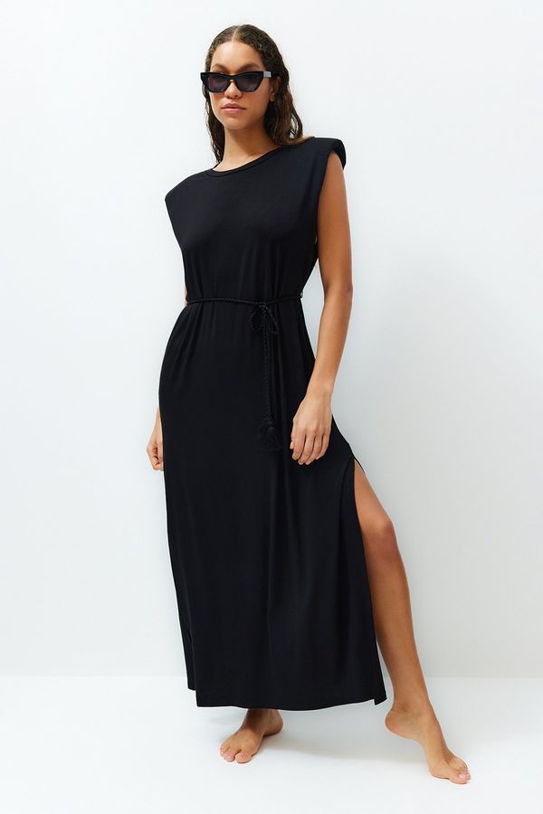 Trendyol Trendyol Black Maxi Knitted Tie Beach Dress