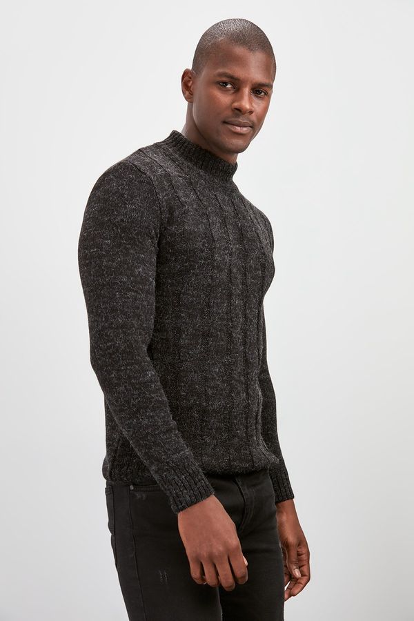 Trendyol Trendyol Black Men's Braided Turtleneck Knitwear Sweater