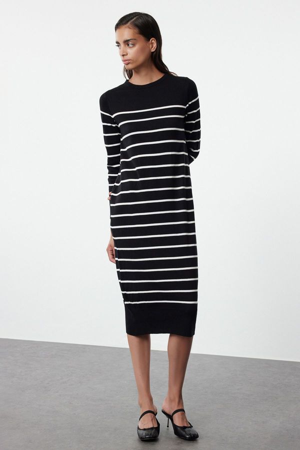 Trendyol Trendyol Black Midi Knit Basic Striped Dress