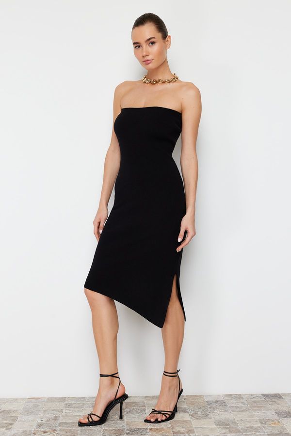 Trendyol Trendyol Black Midi Knitwear Strapless Premium Yarn/Special Yarn Knitwear Dress