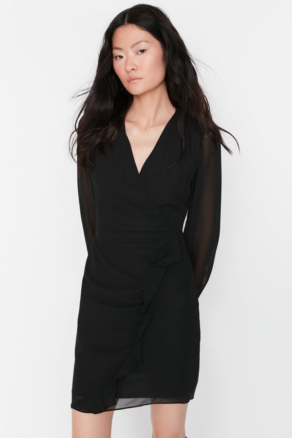 Trendyol Trendyol Black Mini dvojna prsna tkana tkana obleka